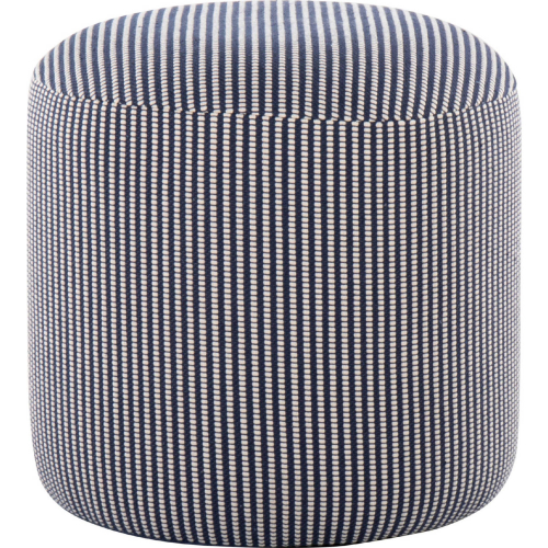 Round Pouf Ottoman in Knitted Blue & White Fabric